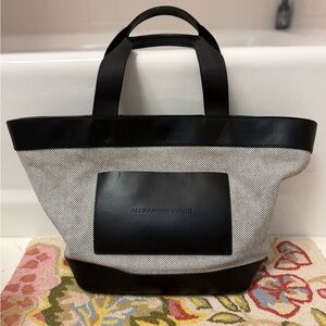 ALEXANDER WANG Canvas & Leather Paneled Black & White Checkered Large Tote Bag